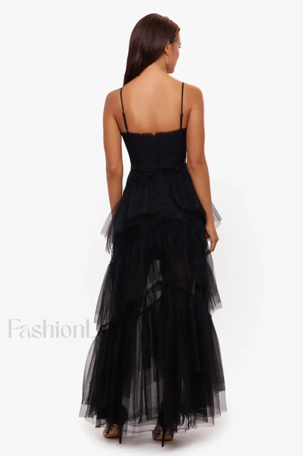 Jasmine Long Spaghetti Charming Strap Mesh Corset Gown