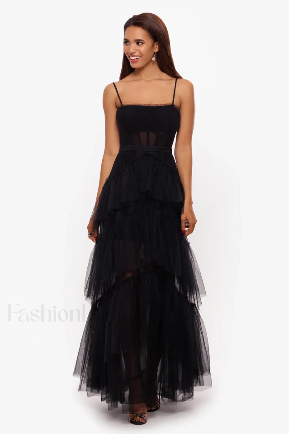 Jasmine Long Spaghetti Charming Strap Mesh Corset Gown