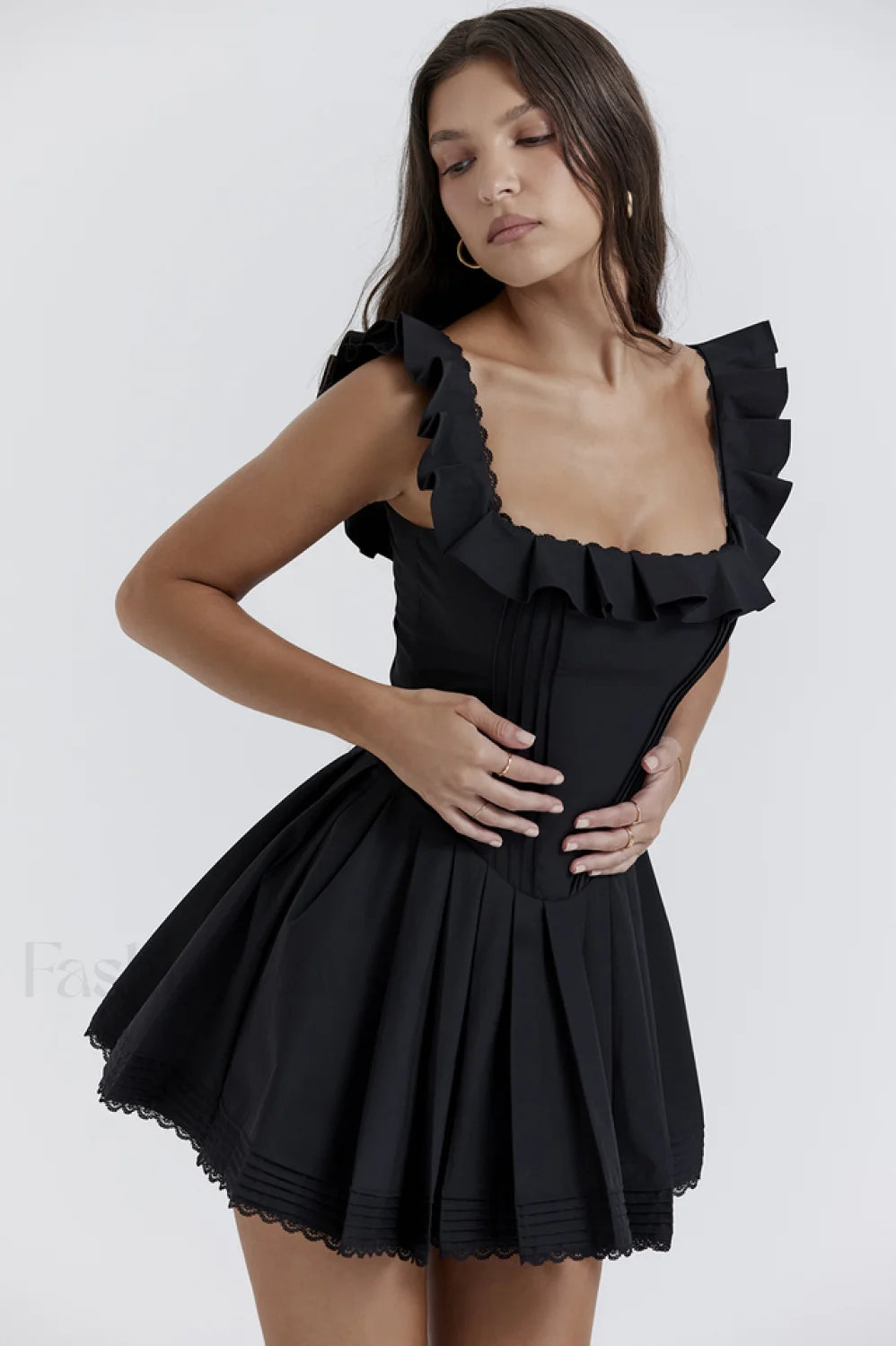 Jemima Black Pin Charming Tuck Pleated Dress Secondary image
