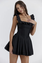 Jemima Black Pin Charming Tuck Pleated Dress
