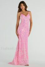 Jessa Lace Up Stylish Mermaid Sequin Dress S / Pink