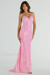 Jessa Lace Up Stylish Mermaid Sequin Dress S / Pink