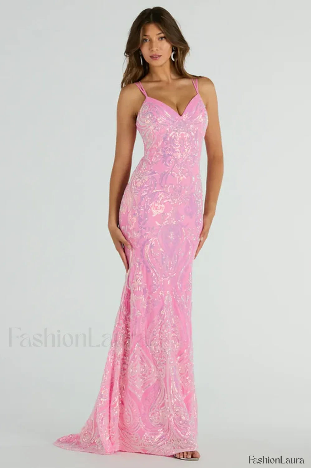 Jessa Lace Up Stylish Mermaid Sequin Dress S / Pink