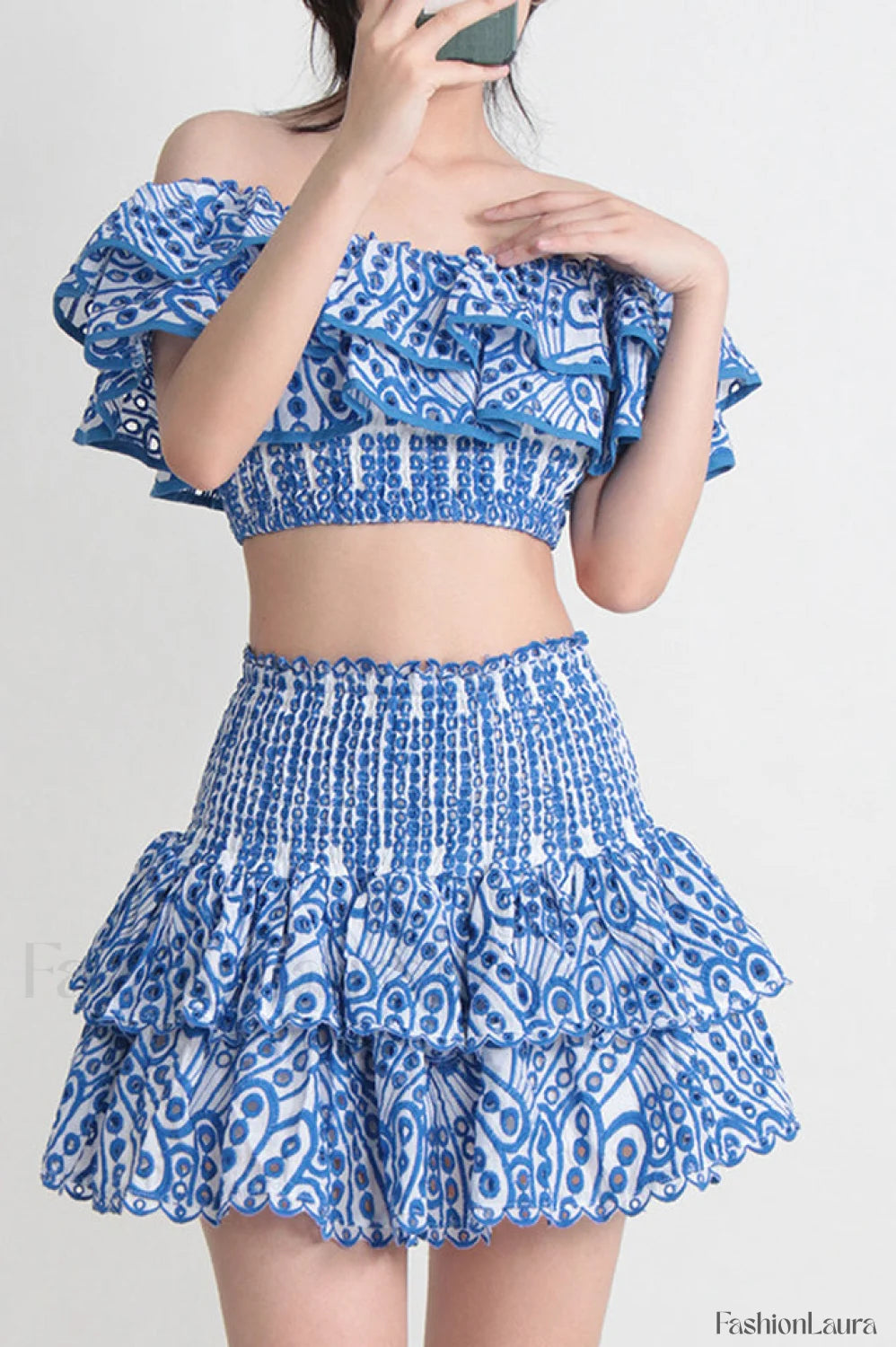 Jessica Bara Stylish Vanessa Ruffle Set S / Blue