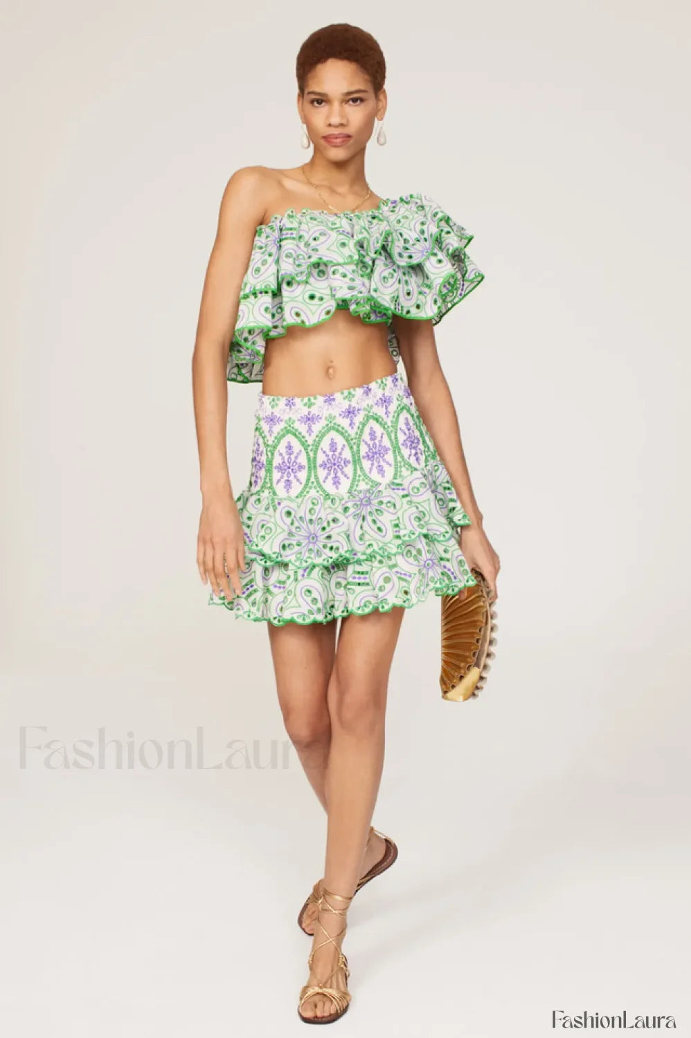 Jessica Bara Stylish Vanessa Ruffle Set S / Green