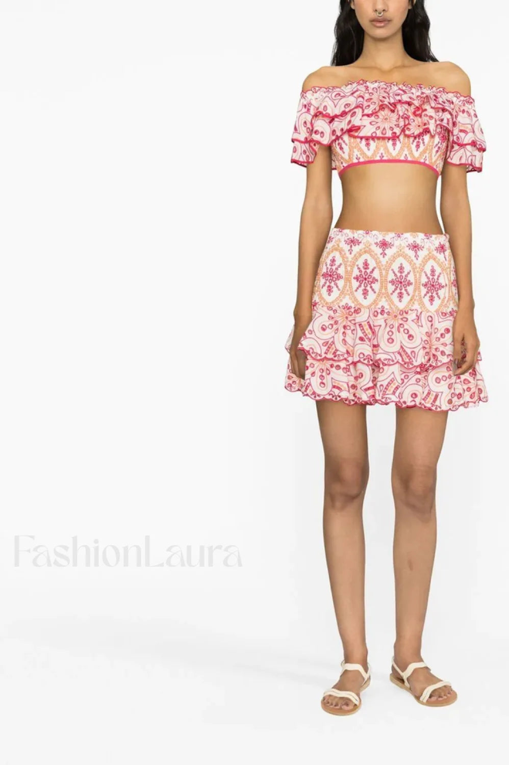 Jessica Bara Stylish Vanessa Ruffle Set S / Red