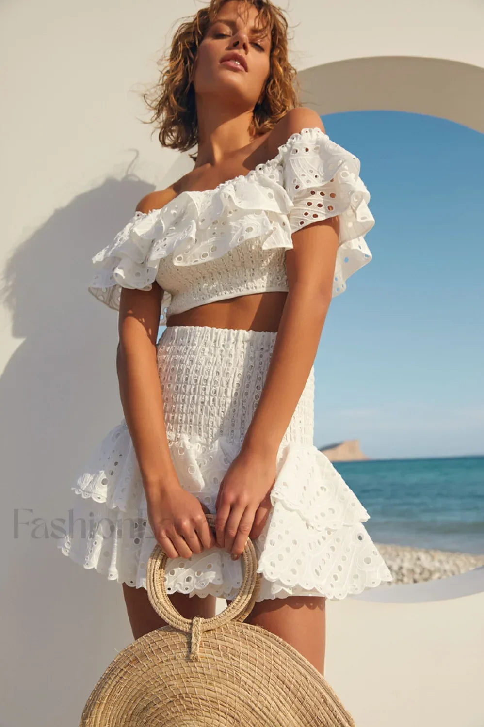 Jessica Bara Stylish Vanessa Ruffle Set S / White