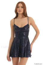 Jewel Sequin Stylish Cowl Neck Dress S / Black