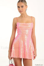 Jewel Sequin Stylish Cowl Neck Dress S / Orange