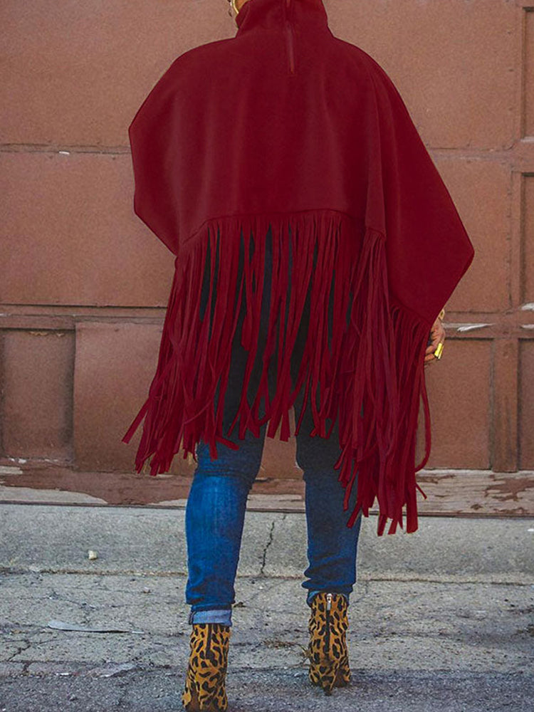 Solid Fringed Suede Top Sweatshirts & Hoodies L