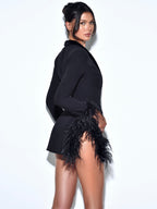 Madeline Black Feather Charming Trim Blazer Dress XL / US 12 14 Dresses