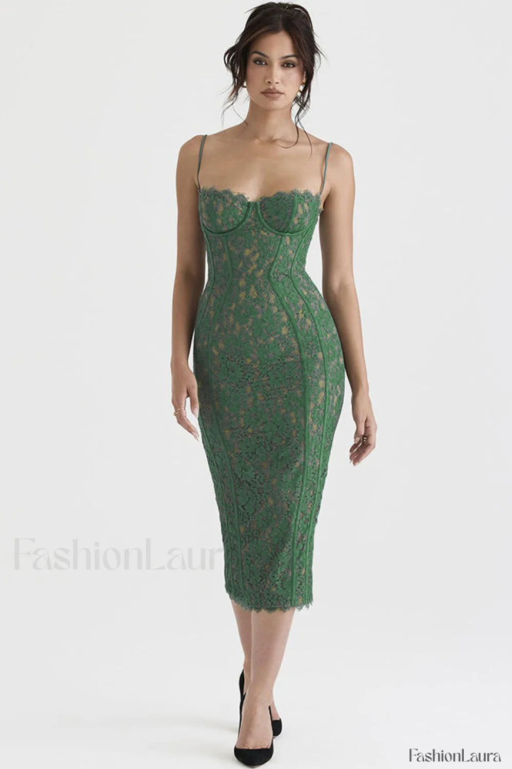 Joelle Forest Stylish Lace Midi Dress