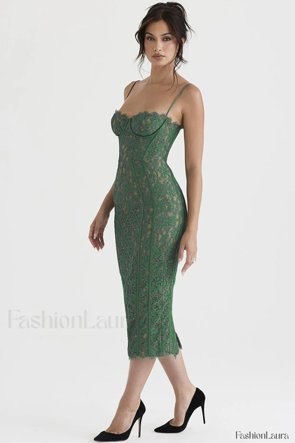Joelle Forest Stylish Lace Midi Dress