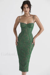 Joelle Forest Stylish Lace Midi Dress XS / Green