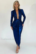 Juliette Metallic Stylish Tie Front Dress S / Blue Metallic
