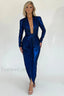 Juliette Metallic Stylish Tie Front Dress S / Blue Metallic