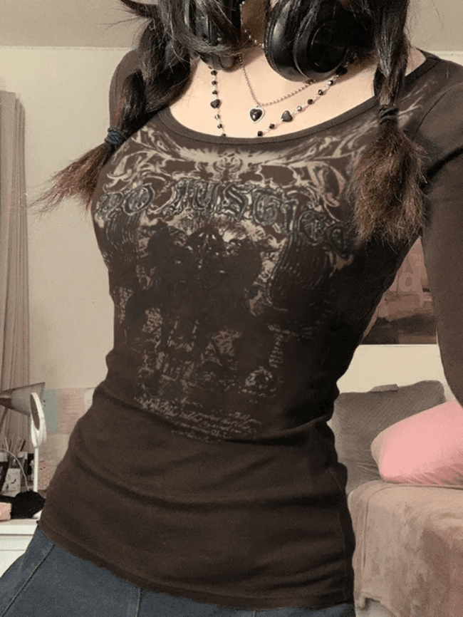Justice Goth Long Sleeve Tee Brown / S Tops&Tees Main image