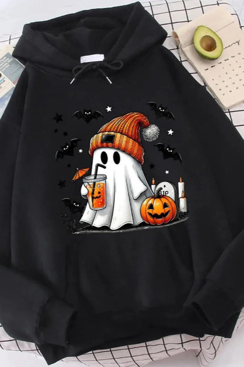 K Fashion Cartoon Doodle Hooded Hoodie Black / S