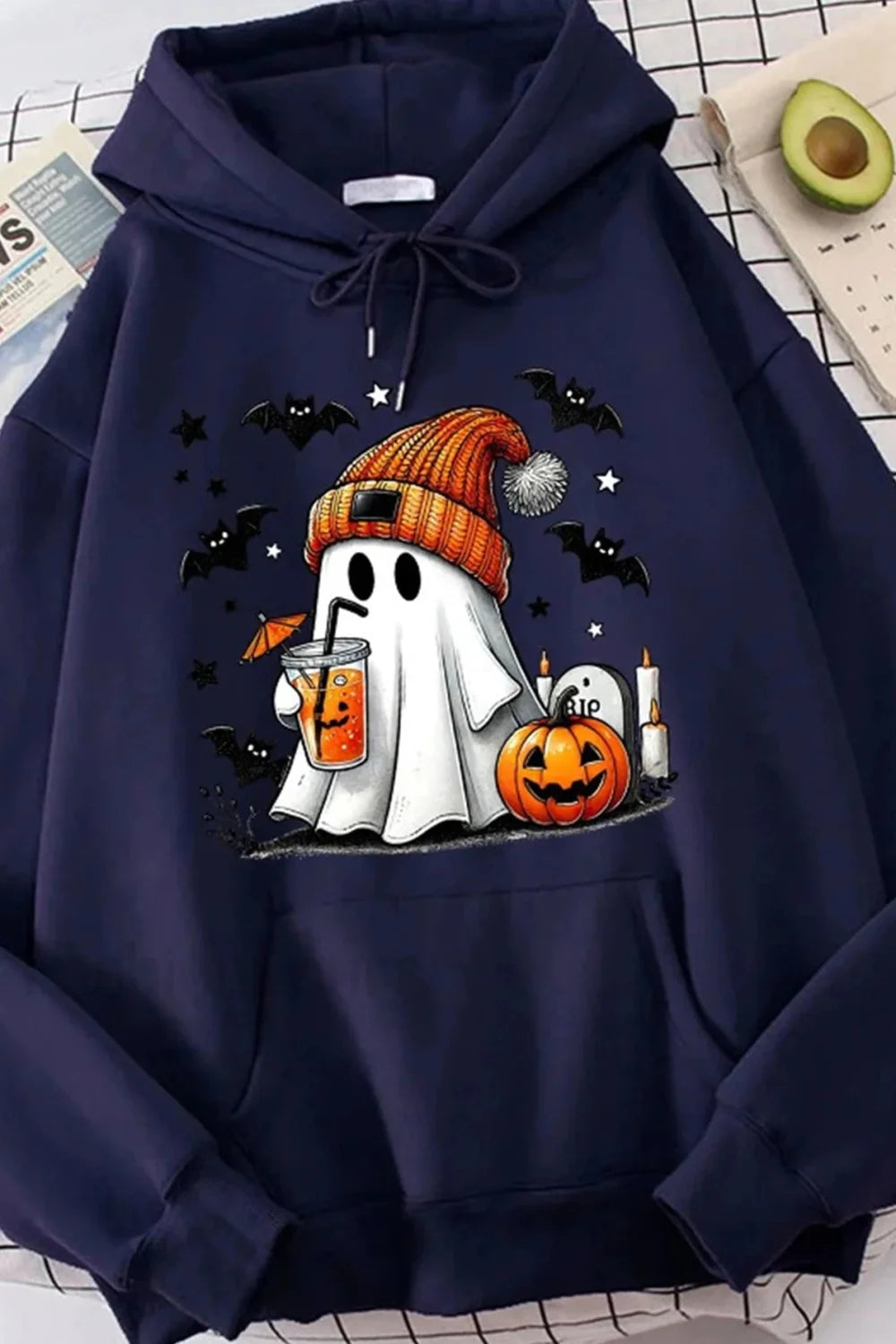 K Fashion Cartoon Doodle Hooded Hoodie Navy blue / S