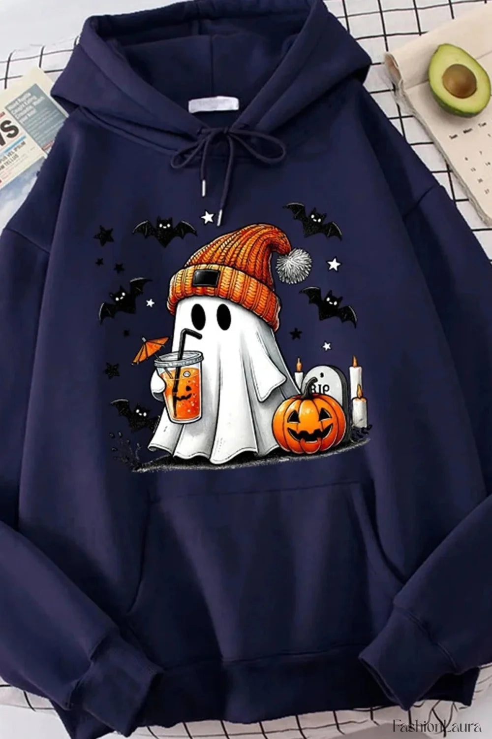 K Fashion Cartoon Doodle Hooded Hoodie Navy blue / S