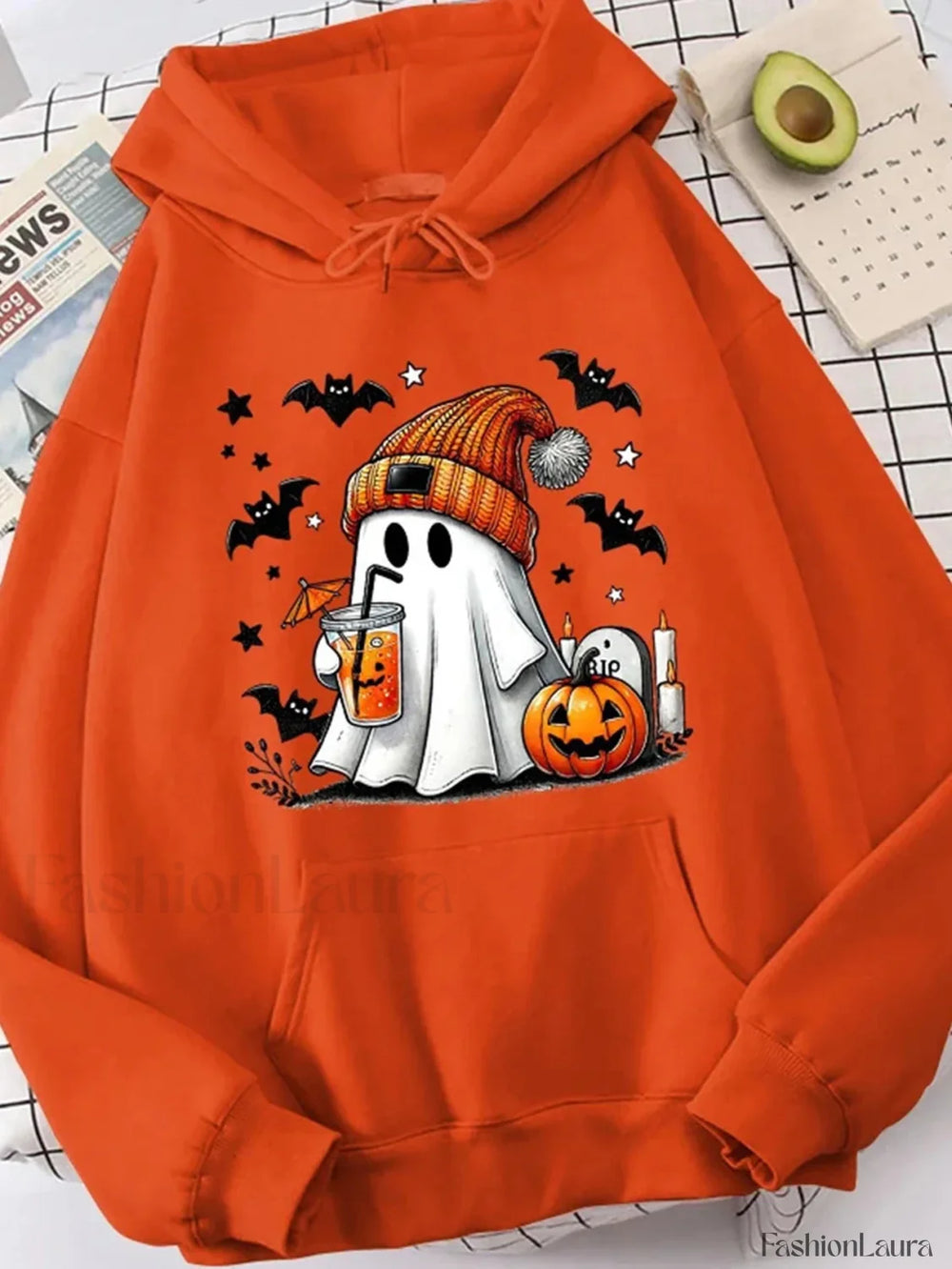 K Fashion Cartoon Doodle Hooded Hoodie Orange / S