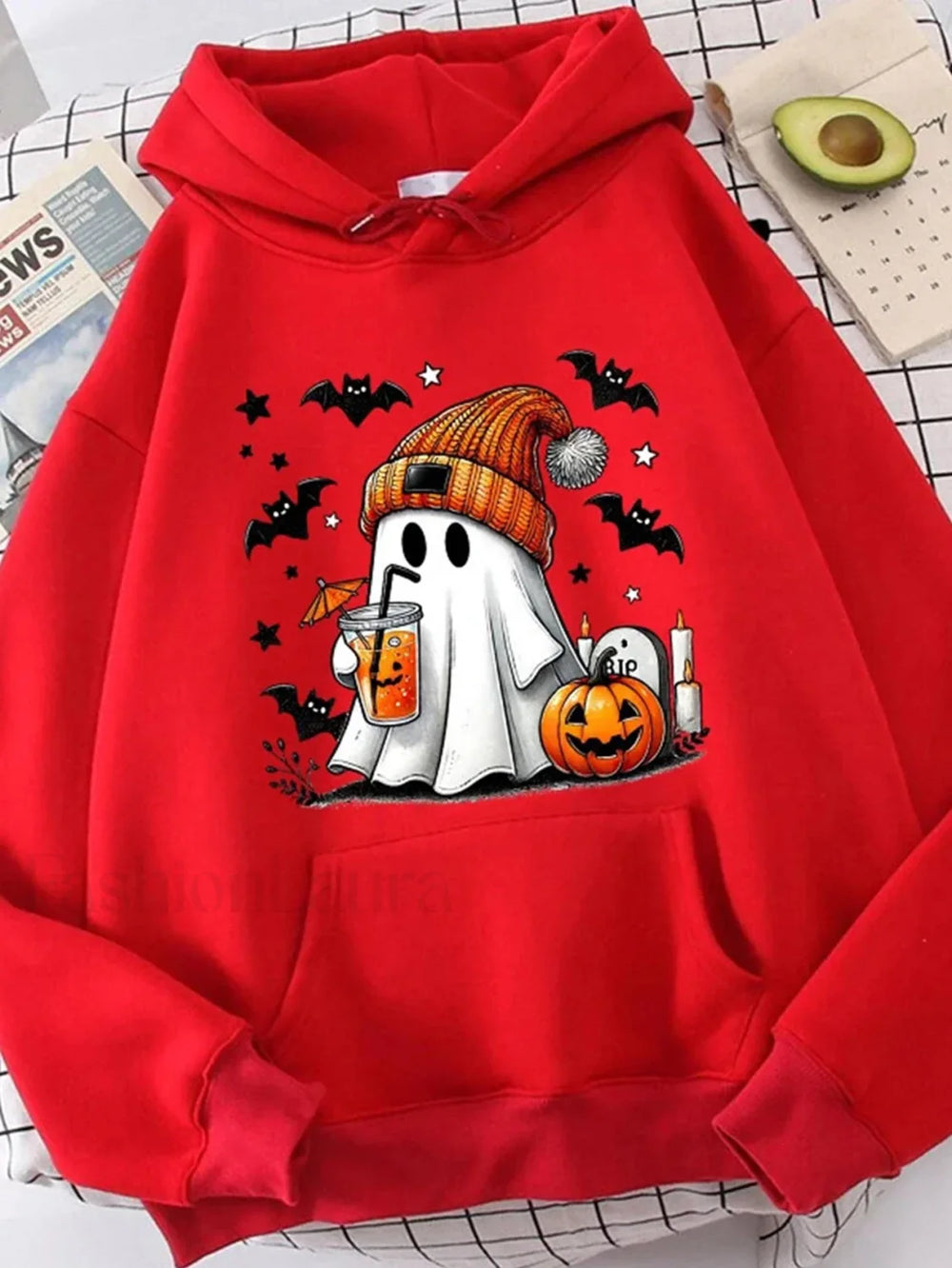 K Fashion Cartoon Doodle Hooded Hoodie Red / S