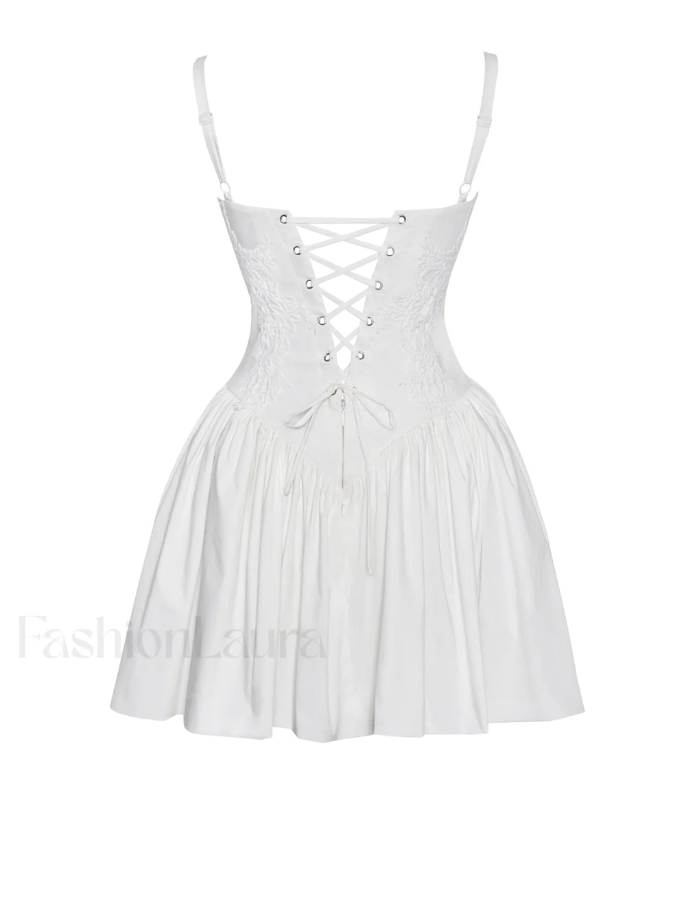 Kadi White Cotton Drop Graceful Waist Corset Mini Dress Dresses