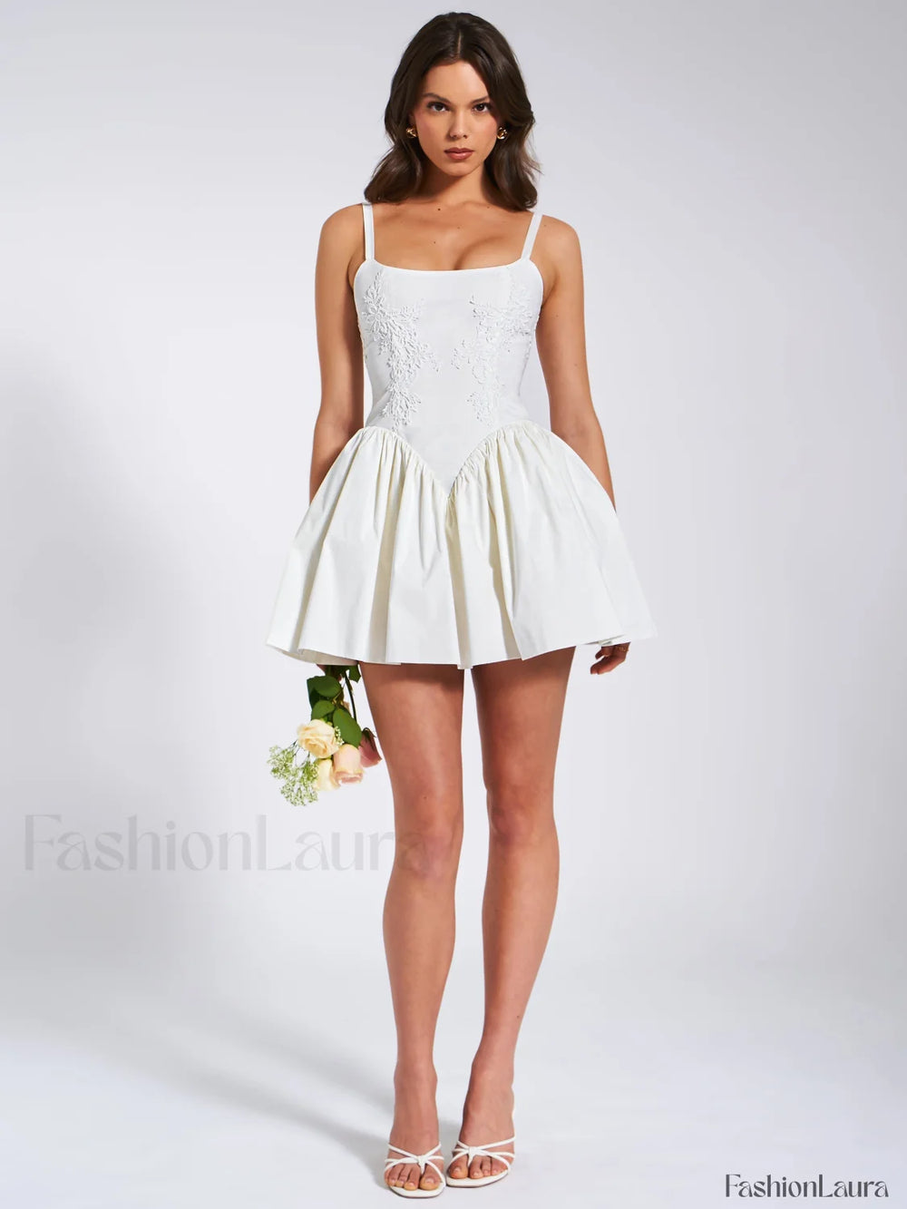 Kadi White Cotton Drop Graceful Waist Corset Mini Dress Dresses