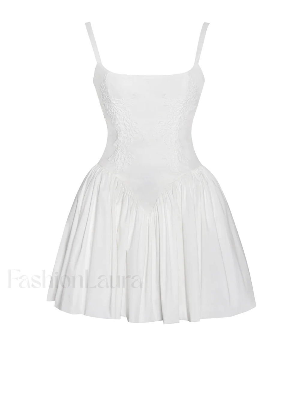 Kadi White Cotton Drop Graceful Waist Corset Mini Dress Dresses