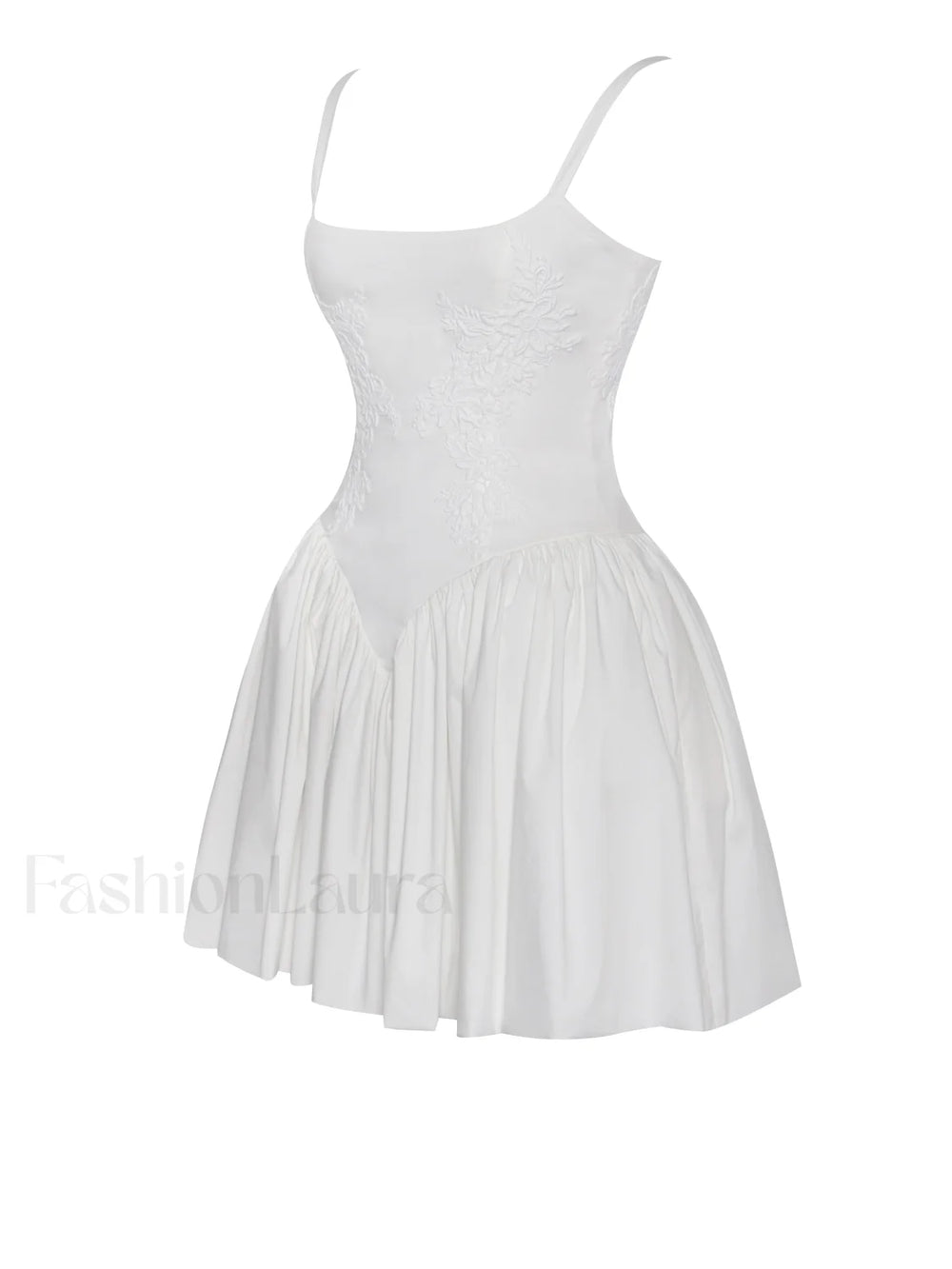 Kadi White Cotton Drop Graceful Waist Corset Mini Dress Dresses