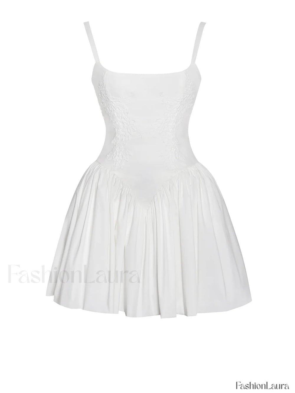 Kadi White Cotton Drop Graceful Waist Corset Mini Dress Dresses