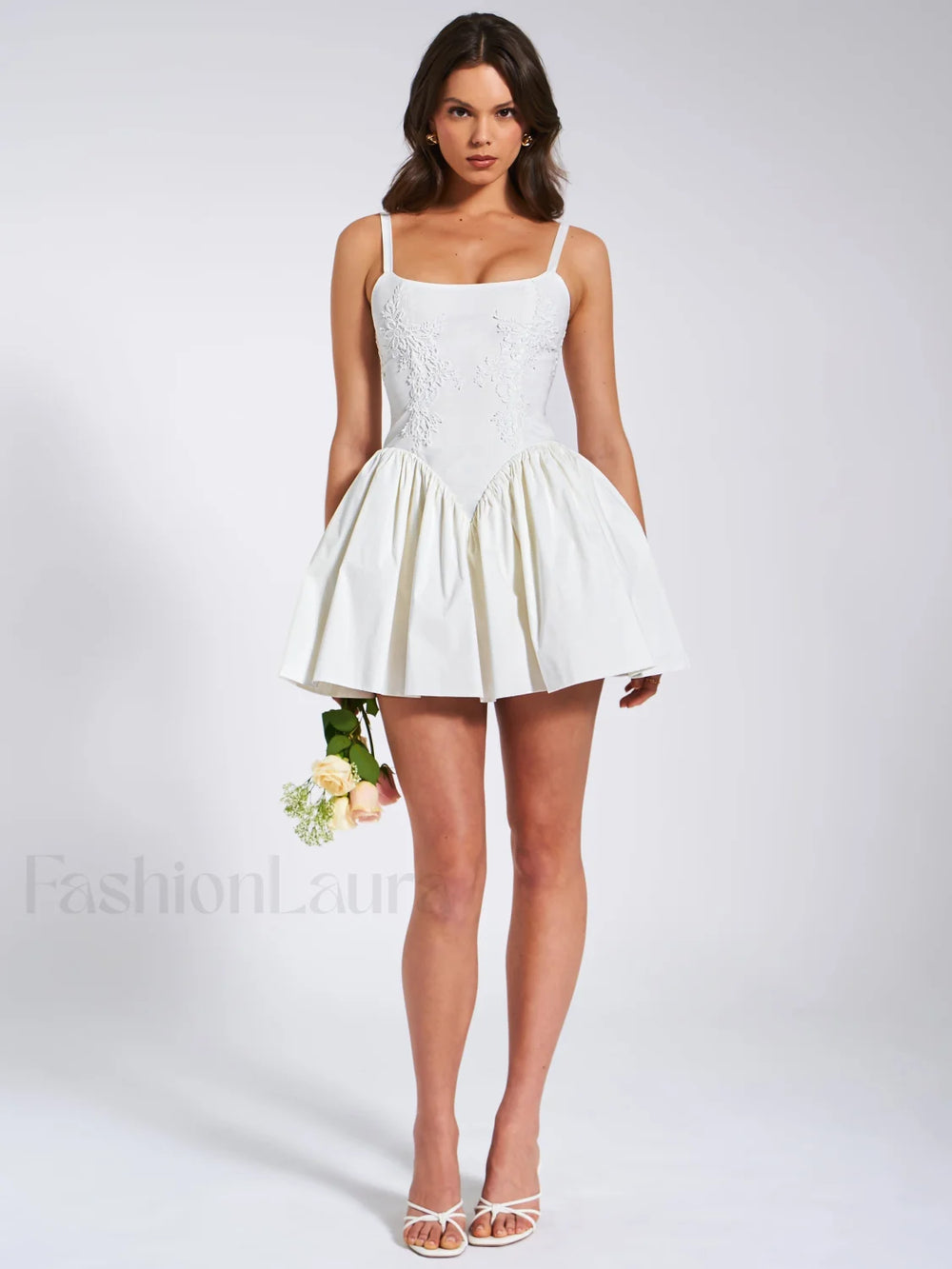 Kadi White Cotton Drop Graceful Waist Corset Mini Dress Dresses