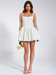 Kadi White Cotton Drop Graceful Waist Corset Mini Dress Dresses