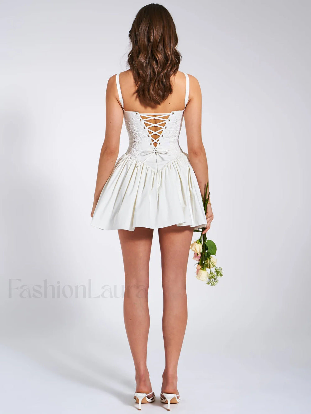 Kadi White Cotton Drop Graceful Waist Corset Mini Dress Dresses