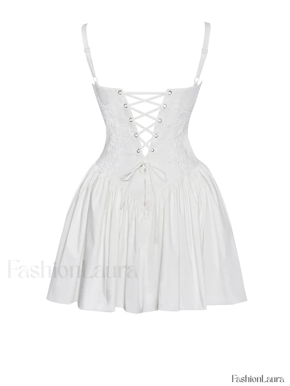 Kadi White Cotton Drop Graceful Waist Corset Mini Dress Dresses