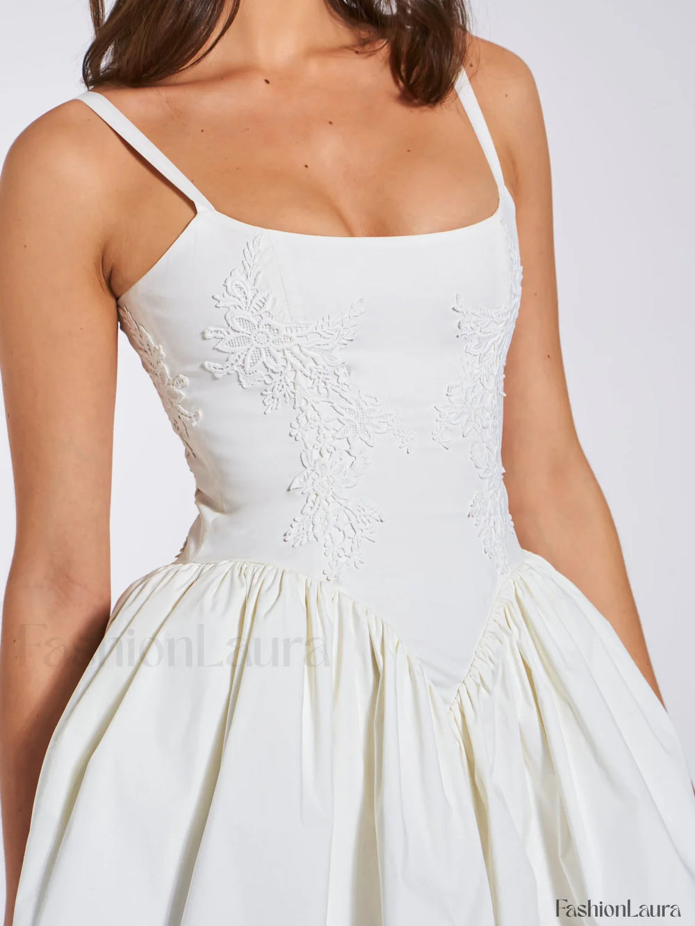 Kadi White Cotton Drop Graceful Waist Corset Mini Dress Dresses