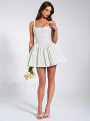 Kadi White Cotton Drop Graceful Waist Corset Mini Dress M / US 6 8 Dresses