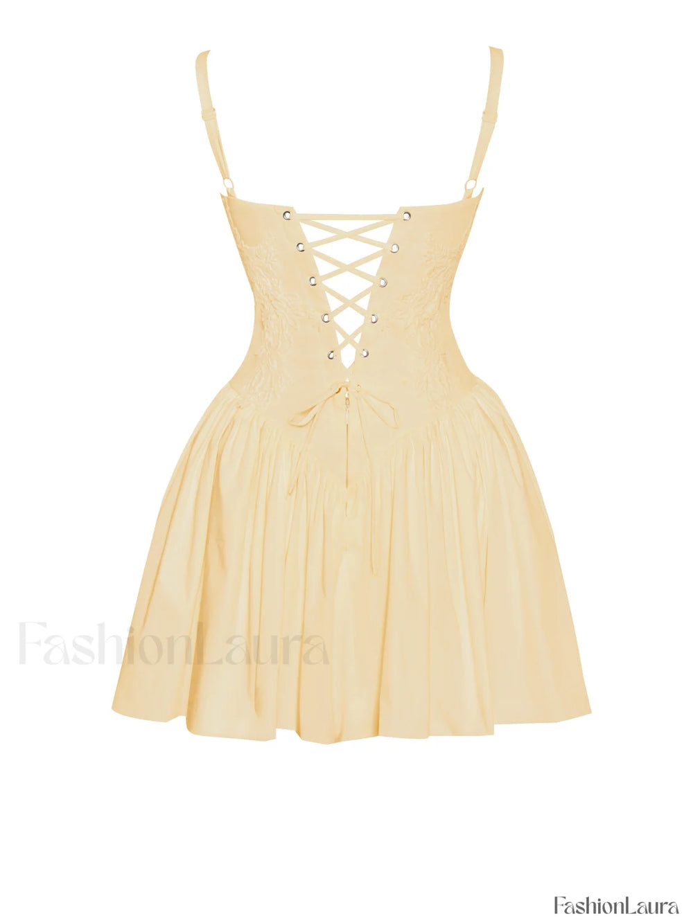 Kadi Yellow Cotton Drop Graceful Waist Corset Mini Dress Dresses
