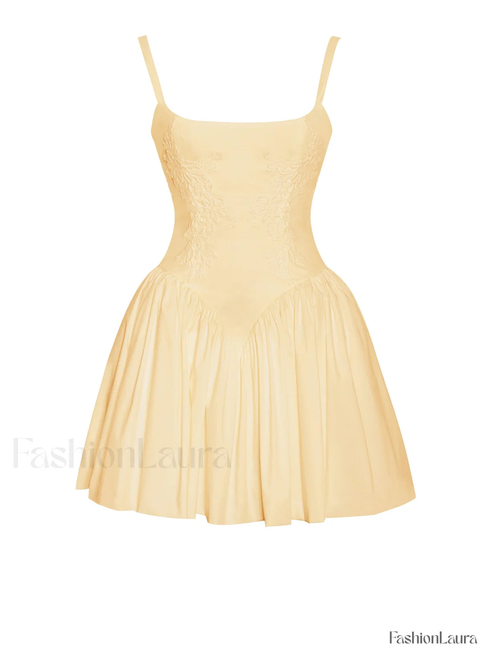 Kadi Yellow Cotton Drop Graceful Waist Corset Mini Dress Dresses