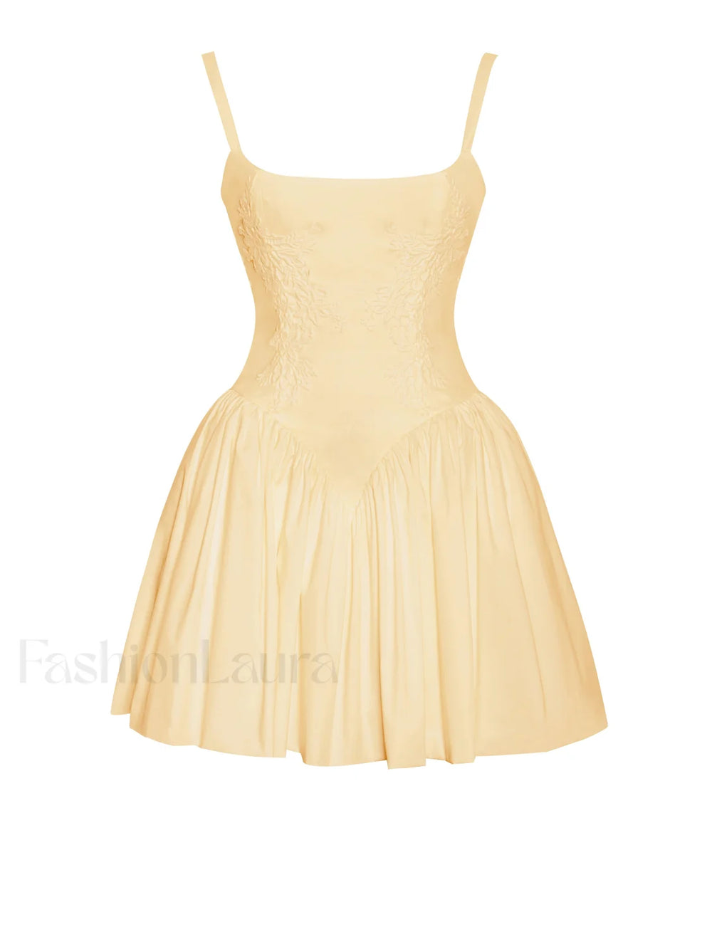 Kadi Yellow Cotton Drop Graceful Waist Corset Mini Dress Dresses