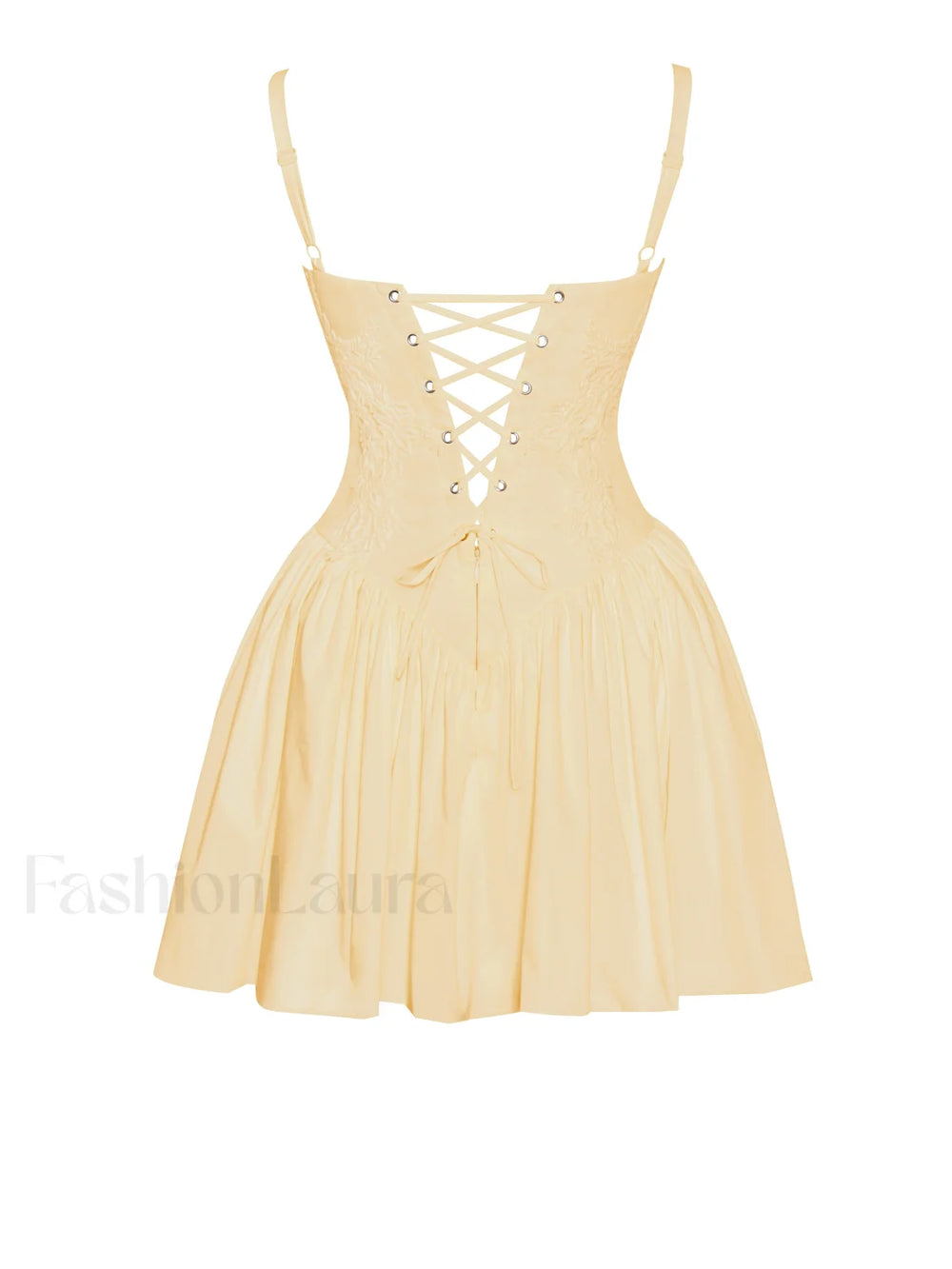 Kadi Yellow Cotton Drop Graceful Waist Corset Mini Dress Dresses