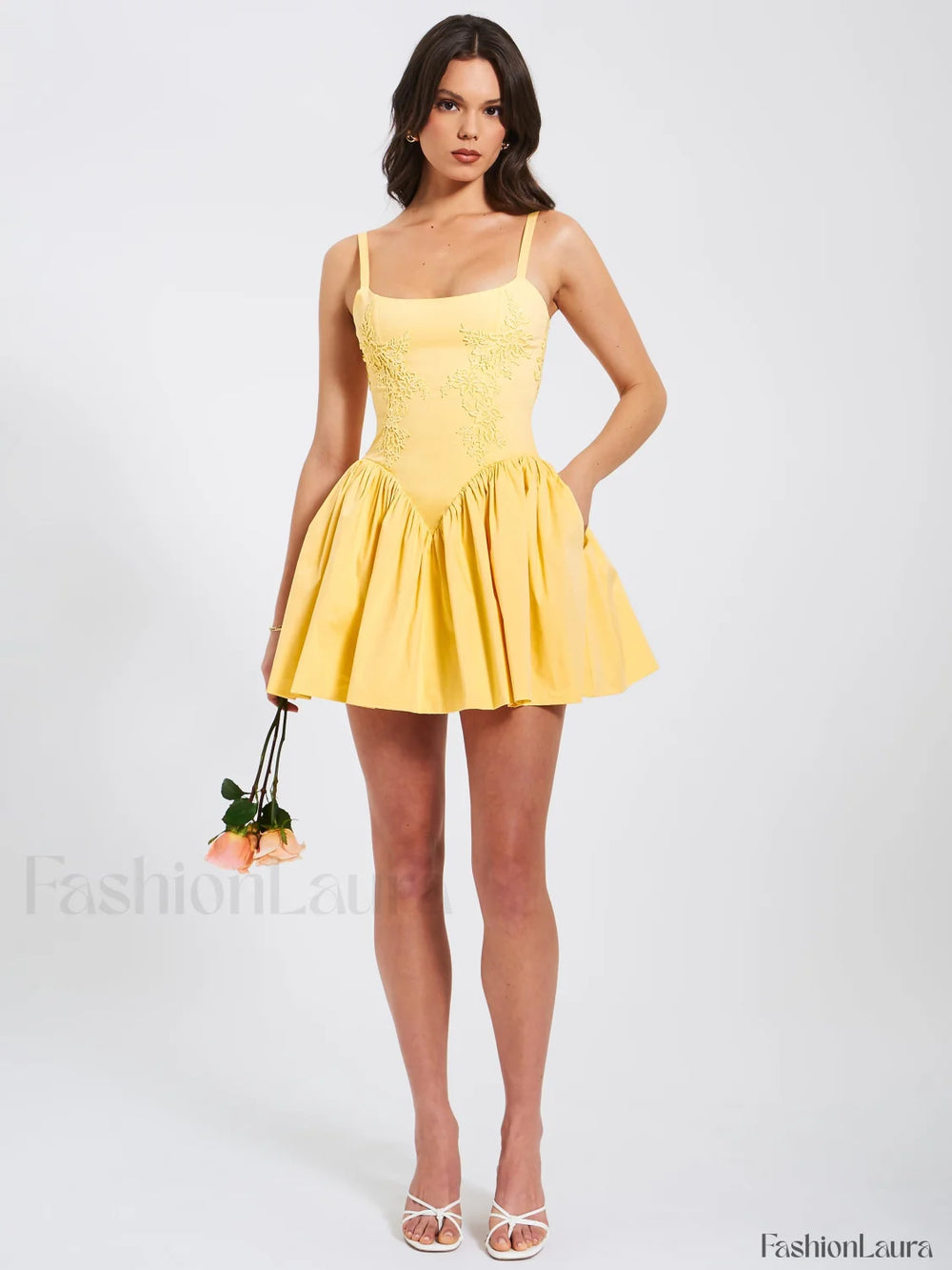 Kadi Yellow Cotton Drop Graceful Waist Corset Mini Dress L / US 10 12 Dresses