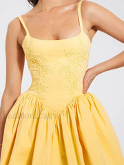 Kadi Yellow Cotton Drop Graceful Waist Corset Mini Dress XS / US 2 Dresses