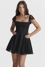 Kaia Black Stylish A Line Mini Dress