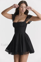 Kaia Black Stylish A Line Mini Dress