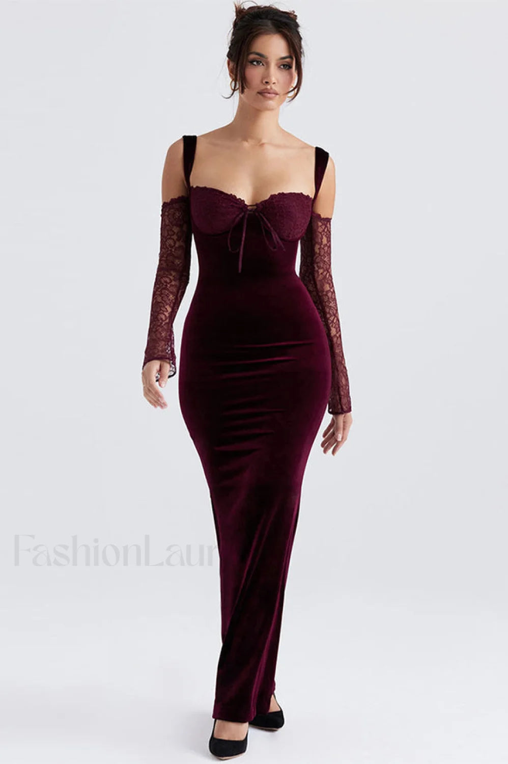 Kaia Evening Stylish Velvet Maxi Dress XS / Burgundy