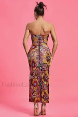 Kamames Strapless Floral Charming Sequined Maxi Dress