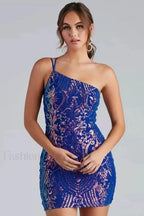 Karla Sequin Iridescent Charming Bodycon Party Dress XS / Royal