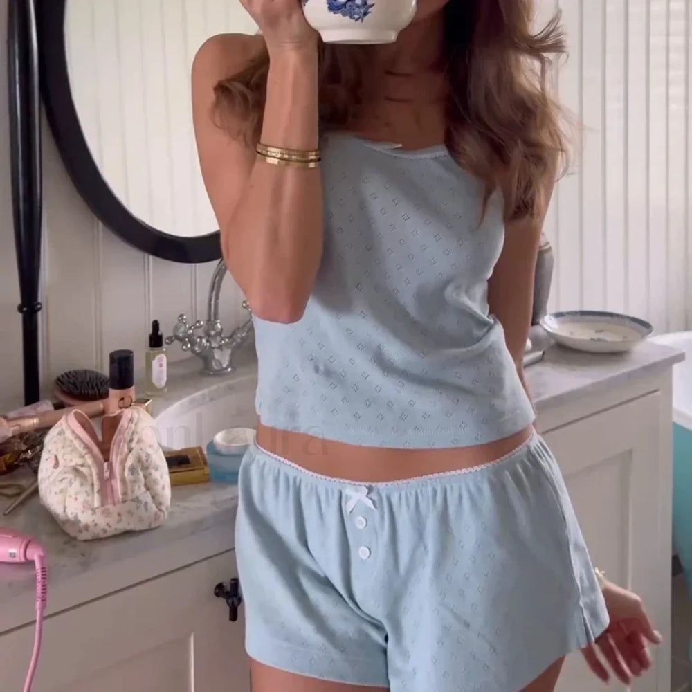 Kawaii Bow Cami Shorts Two Piece Set