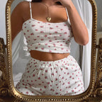 Kawaii Bow Cami Shorts Two Piece Set white2 / S